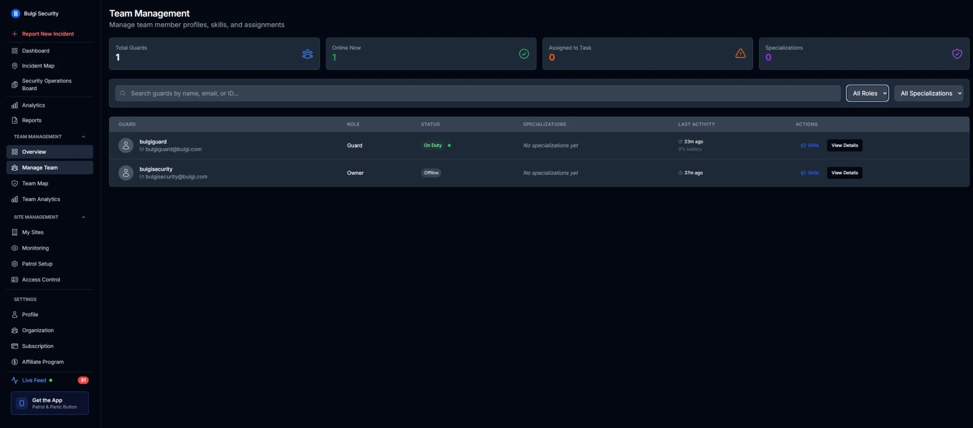 MyProtektor Manage Team