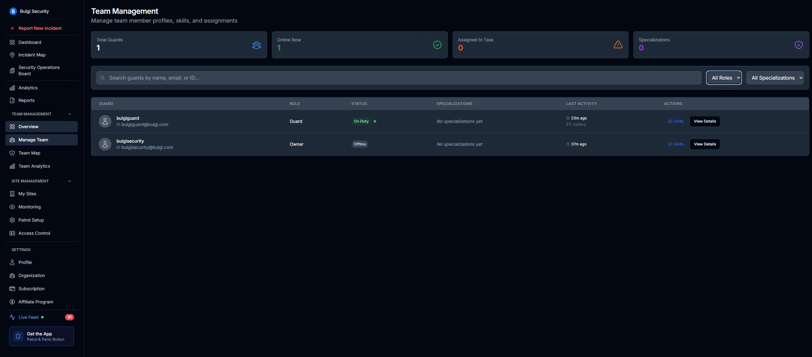 MyProtektor Manage Team